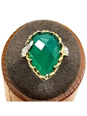 Gold Over Sterling Silver 925 Faceted Green Stone Statement Ring Size 8